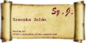 Szecska Jolán névjegykártya